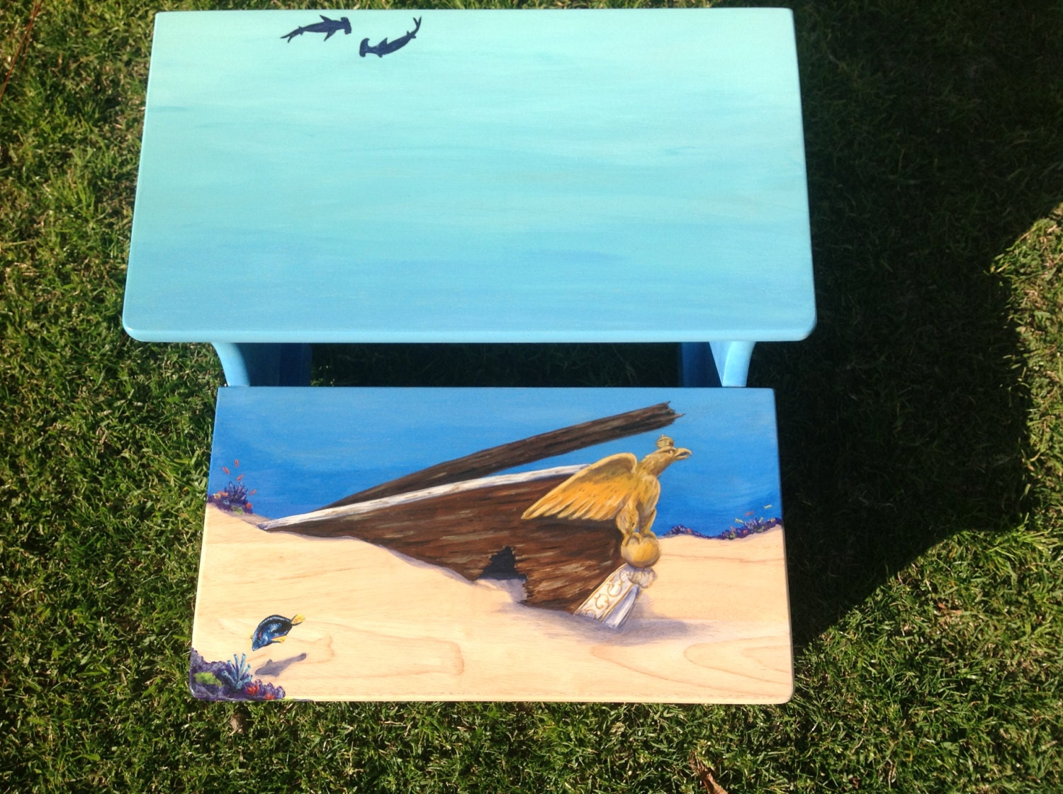 Hand painted shipwreck theme stepstool