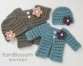 Baby CROCHET PATTERN Mini Miss Cardigan & Beanie (4 sizes included from preemie to 6 months) Instant Download