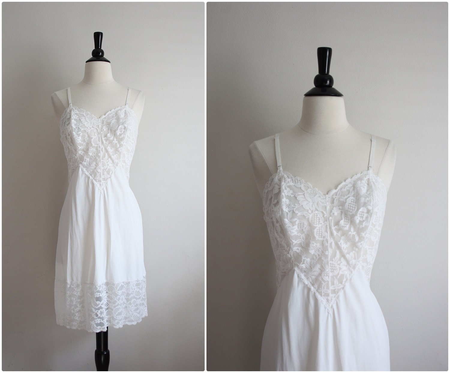 Vintage 70's Vanity Fair Nightgown White Slip Dress. Wedding Slip. Lace lingerie. Size S/M