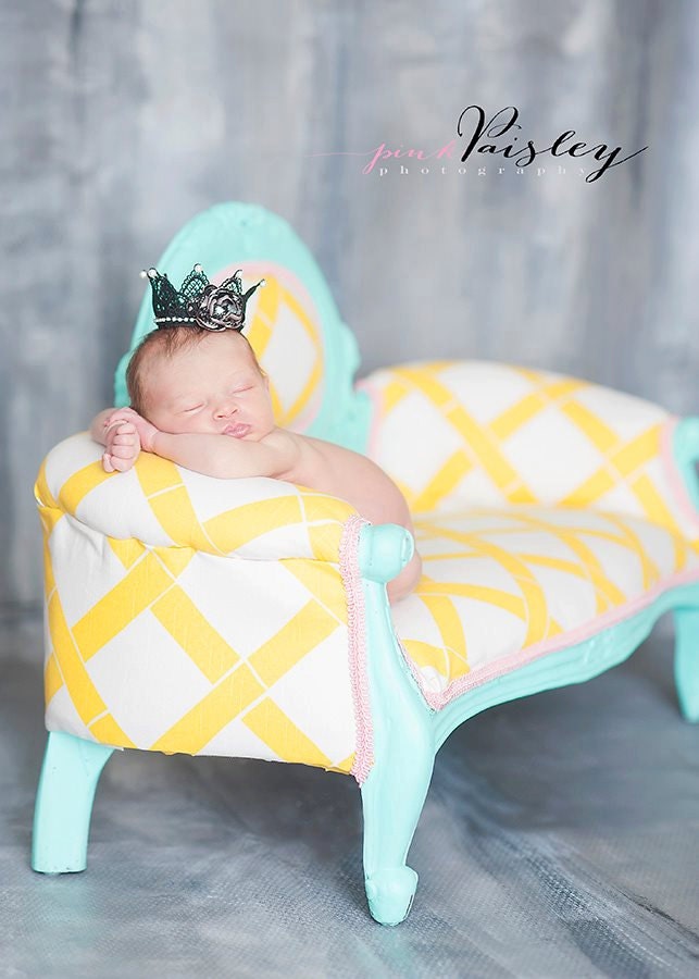 Petite Princess Crown by NEVER NOLA black lace vintage newborn infant crown