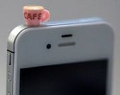 Kawaii CAFE CAPPUCCINO - 3 COLORS to pick Iphone Earphone Plug/Dust Plug - Cellphone Headphone Handmade Decorations