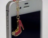 Elegant DIAMOND HIGH HEEL Fancy Pink Pump Iphone Earphone Plug/Dust Plug - Cellphone Headphone Handmade Decorations
