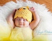 Newborn Baby Girl or Boy Crochet YELLOW Baby Chick Diaper Cover n Beanie Hat Set -- Cute Photo Prop