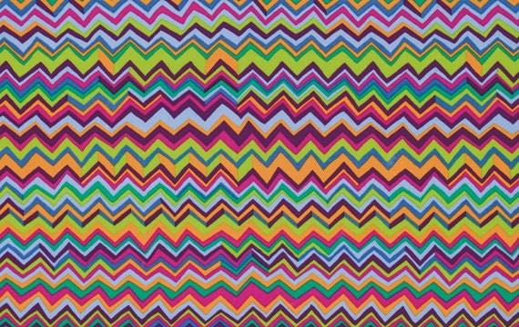Zig Zag Multi LAMINATED cotton fabric yardage blue (aka oilcloth, vinyl, coated) by Malby WIDE BPA free