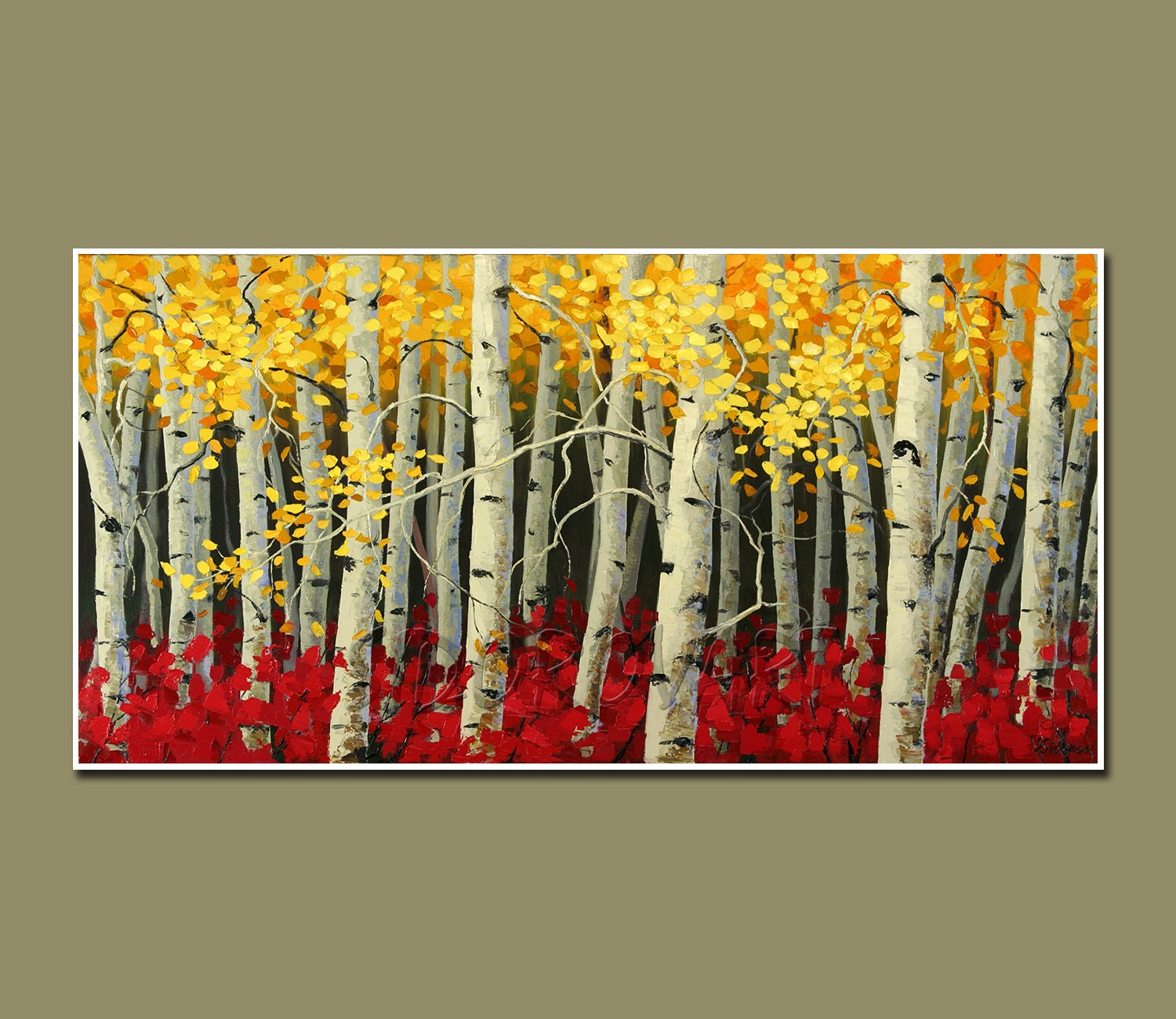 Art Print of- Original Oil Painting- ASPENS Series-Canvas Print-GICLEE Print- LANDSCAPE Painting ,Aspens Painting  Size 26inX13in
