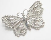 Vintage Repousse Silvertone Butterfly Brooch 50s