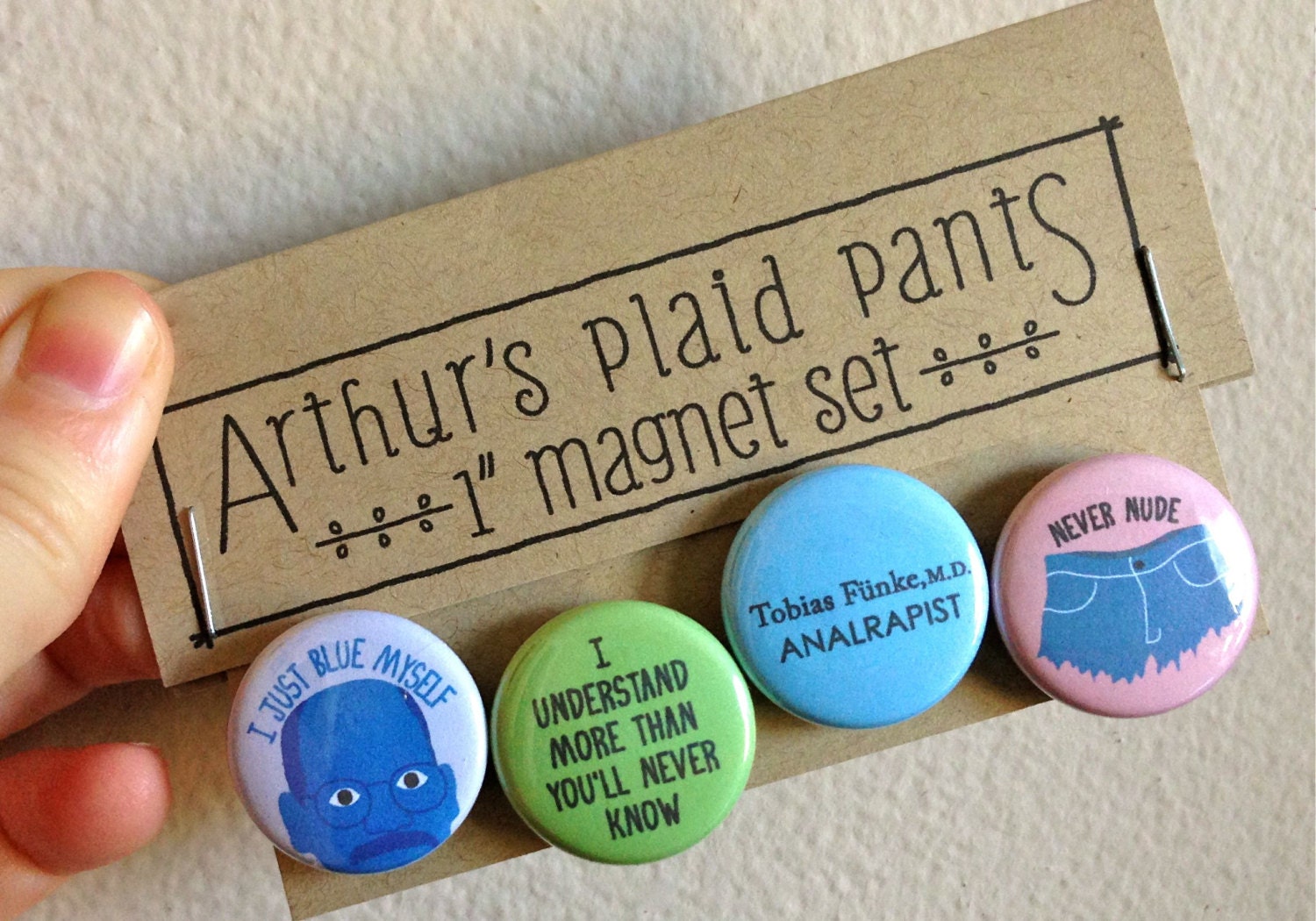Tobias Funke magnets, Arrested Development magnet set, arrested development art, nevernude, magnet set, handmade 1" magnets