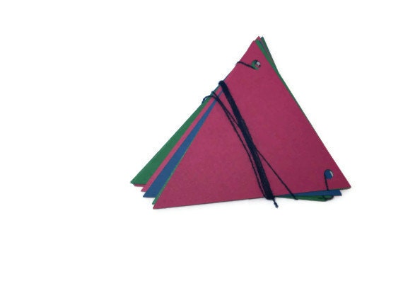 Jewel Tone Banner, Paper Bunting Banner, Decorative Wall Hanging, Rich Colored Triangles, Feminine Birthday Party, Fushia Emerald Navy
