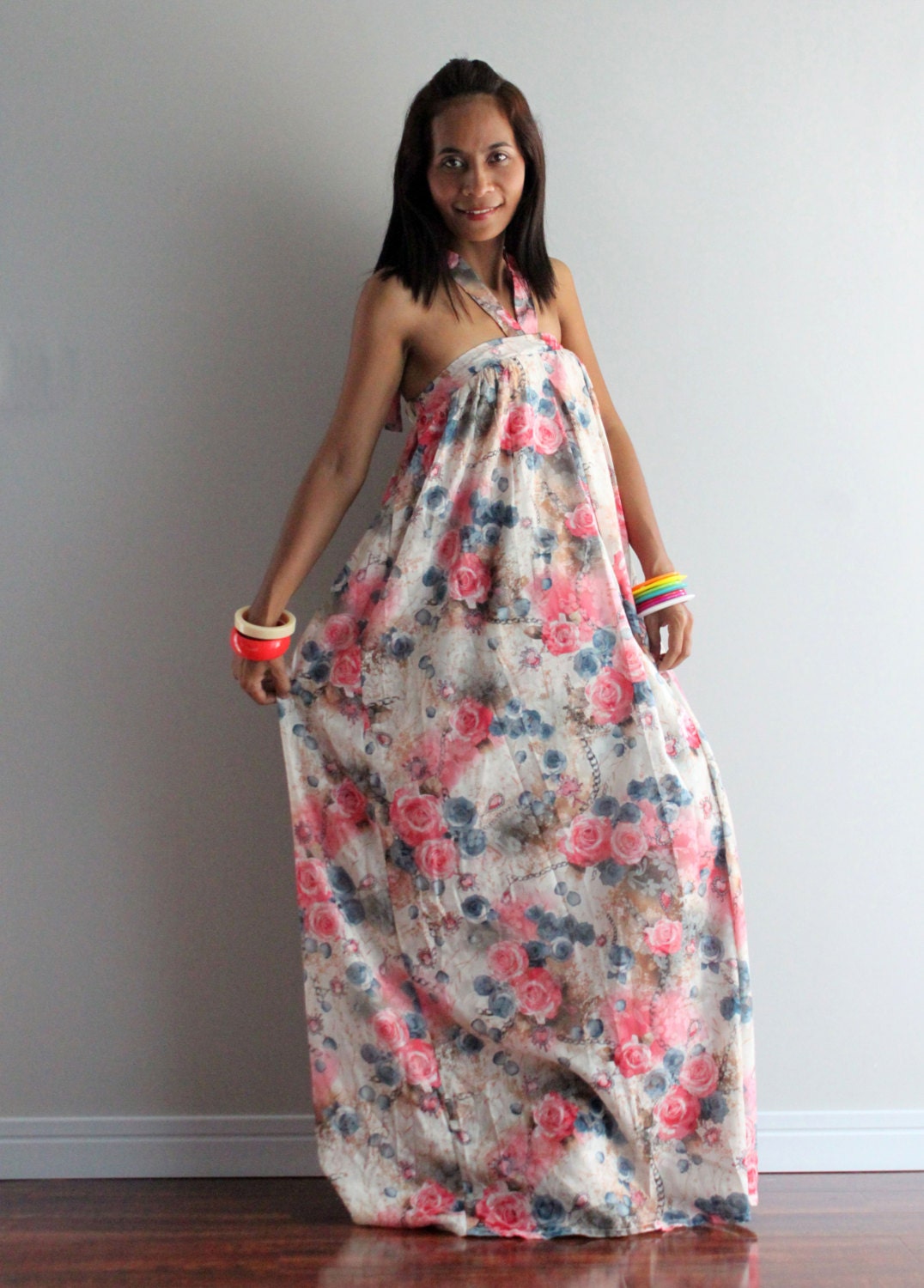 Floral Maxi Dress Party Bridesmaid Stylish Tube Halter Spring Summer : Flower Blossom Collection  (Original Design Since March 2011)