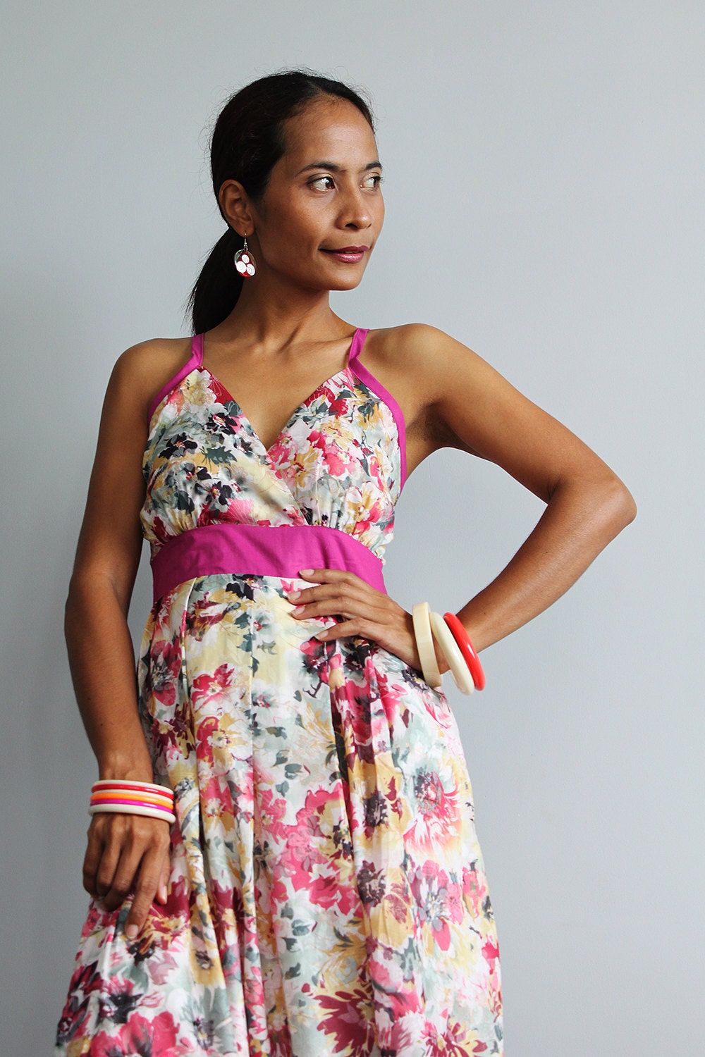 Summer Maxi Dress - Cute Pink Flower Print Dress : Sweetie Vintage Collection