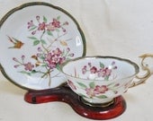 Vintage Chubu China Cup & Saucer CHERRY Hand Painted Bird and Flowers Fine China