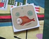 Fish kid- ACEO-Print mounted on woodblock- Kid art-Fish illustration
