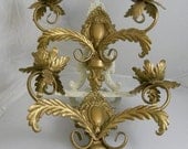 Pair of Gold Metal Hollywood Regency Wall Candle Sconce