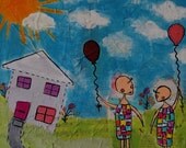 We're Glad It Never Rained Today.....Original Mixed Media Whimsical Artwork.....Canvas Painting