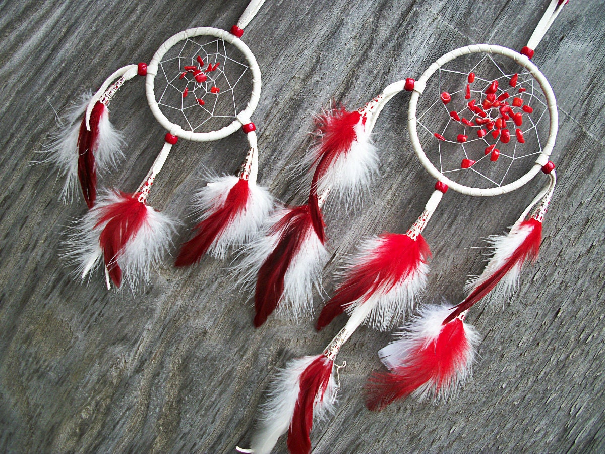 Dream Catcher Red and White with Carnelian