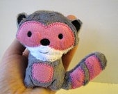 Mini Plush Girl Raccoon -- Pink Gray -- Small Tiny Baby
