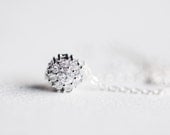 Tiny Crystal Pave Necklace - petite single crystal pendant sterling silver necklace, petitor jewelry etsy