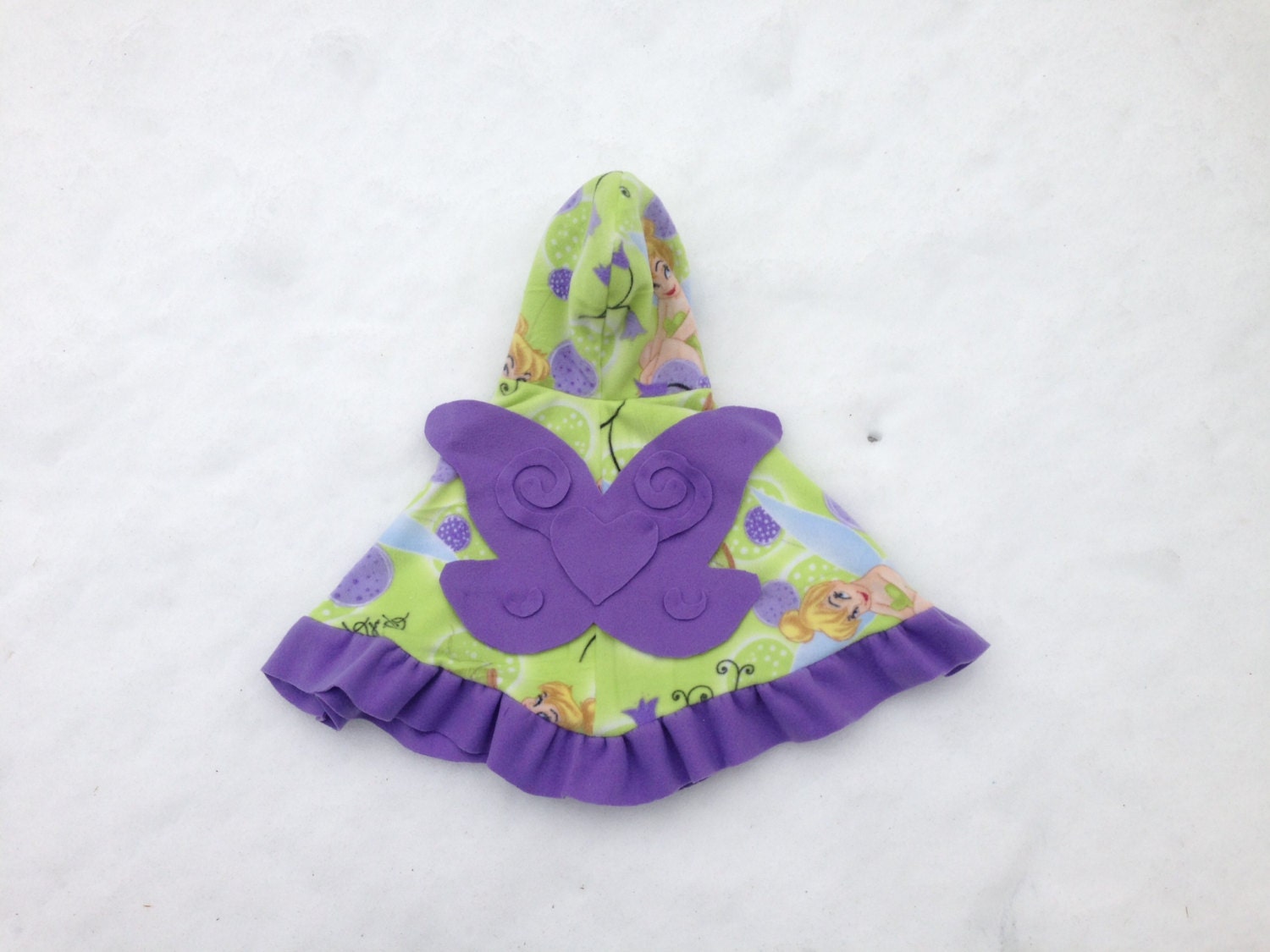 Custom Child's Tinkerbell Fairy Pixie Poncho with Wings and ruffles