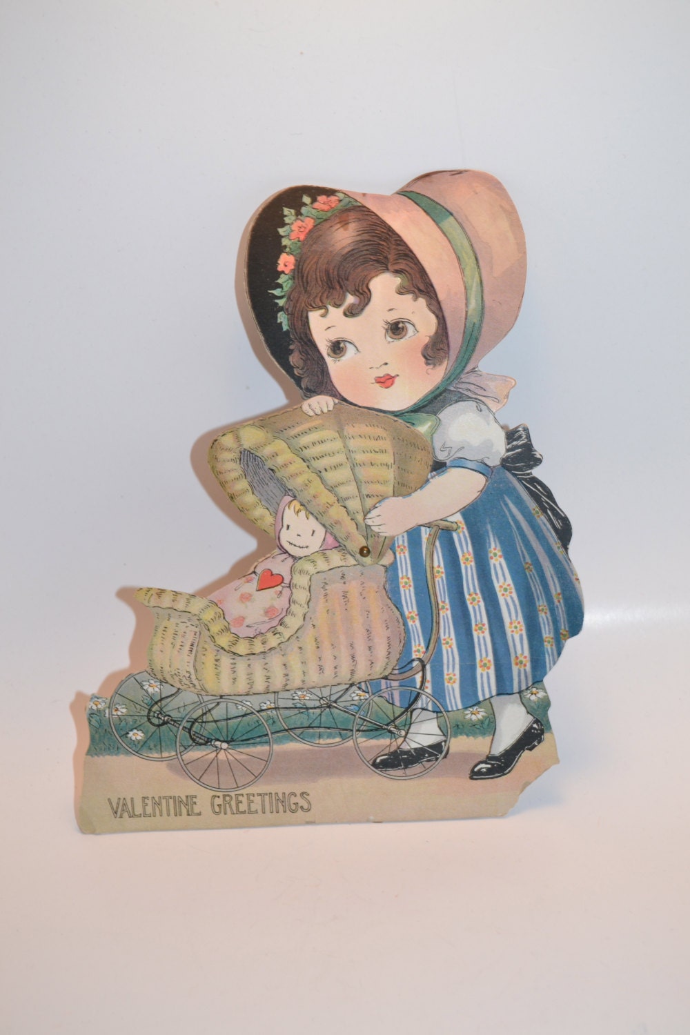 Valentines Card vintage girl baby carriage scrap booking card making valentines day decor