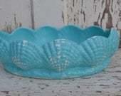 Beach Shell Bowl upcycled aqua distressed beachy decor aqua decor beach wedding