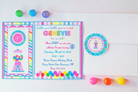 Pink Bubble Gum Birthday Party CUSTOM PRINTABLE INVITATION by Bella Bella Studios Il_570xn