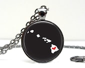 Hawaii State Love Necklace Glass Dome Pendant Art Pendant Picture Pendant Handcrafted Jewelry by Lizabettas