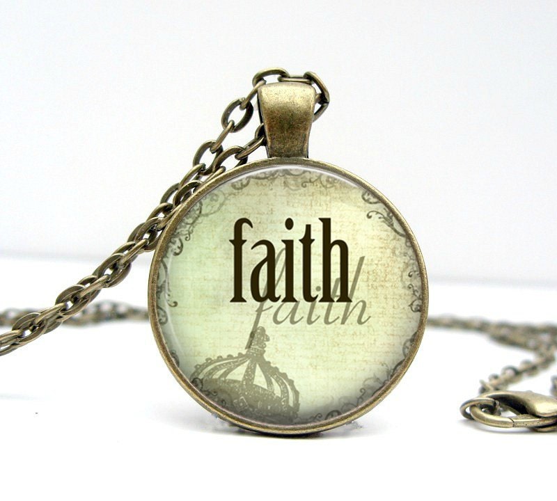 Faith Necklace, Soft Green Glass Dome Pendant Picture Pendant Photo Pendant Handcrafted Jewelry by Lizabettas
