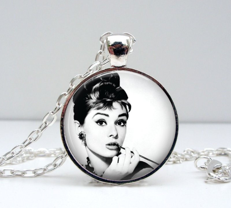 Audrey Hepburn Necklace - Breakfast at Tiffanys - Glass Picture Pendant Photo Pendant Handcrafted Jewelry by Lizabettas
