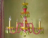 Chandelier Lighting,  Antique Hand Painted Crystal , One of a Kind