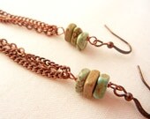 Turquoise earrings with copper chain tassels - long fringe earrings, dangle earrings - turquoise jewelry