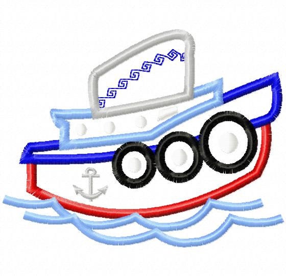 Tugboat - Applique - Machine Embroidery Design - 6 Sizes