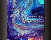 8 x 10 Abstract Art Print: Jewel Toned Ultramarine Blue, Purple and Turquoise Blue - Green