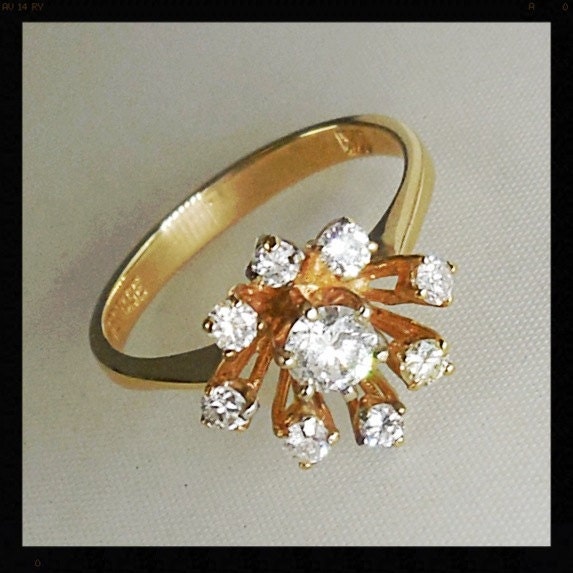 Estate Diamond Engagement Ring 1/2 Carat 14Kt Gold Starburst Unique Diamond Ring, Gift For Her, Fine Jewelry