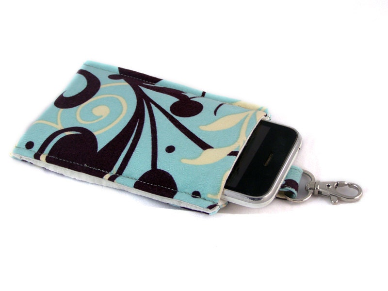 Iphone Sleeve - 5, 4, 4S, 3GS, Large Cell Phone - Fabric Iphone Sleeve - 100% cotton - Swivel hook