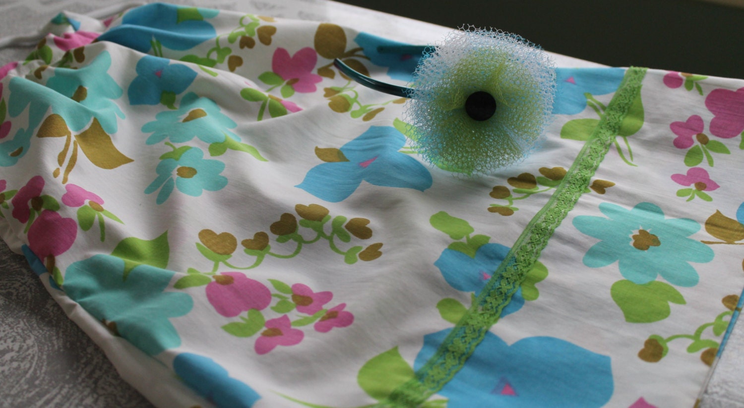 GIRL'S DRESS--Size 2T--Upcycled Blue, Pink, And Turquoise Flower Fabric with Matching Tulle Headband