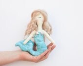 Sweet Mermaid doll handmade fabric doll  softie plush  turquoise cloth doll art doll lovely rag doll blonde Mermaid- gift for girl and mom