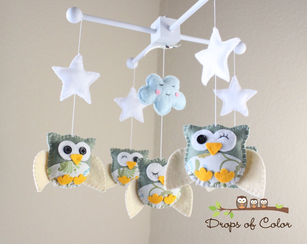 Baby Crib Mobile - Baby Mobile - Owl Mobile "Five little owls in the night" (You can pick your colors) Nursery Baby - Neutral Nursery
