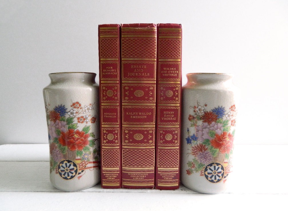 Vintage Ceramic Floral Vases - Crackled Glazed Pottery - Artmark Made in Japan
