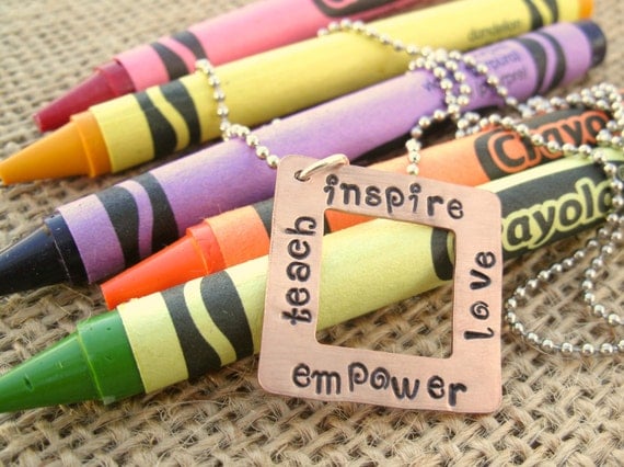 Teacher Necklace - Teacher Gift -Teach, Inspire, Love, Empower Necklace - Hand Stamped
