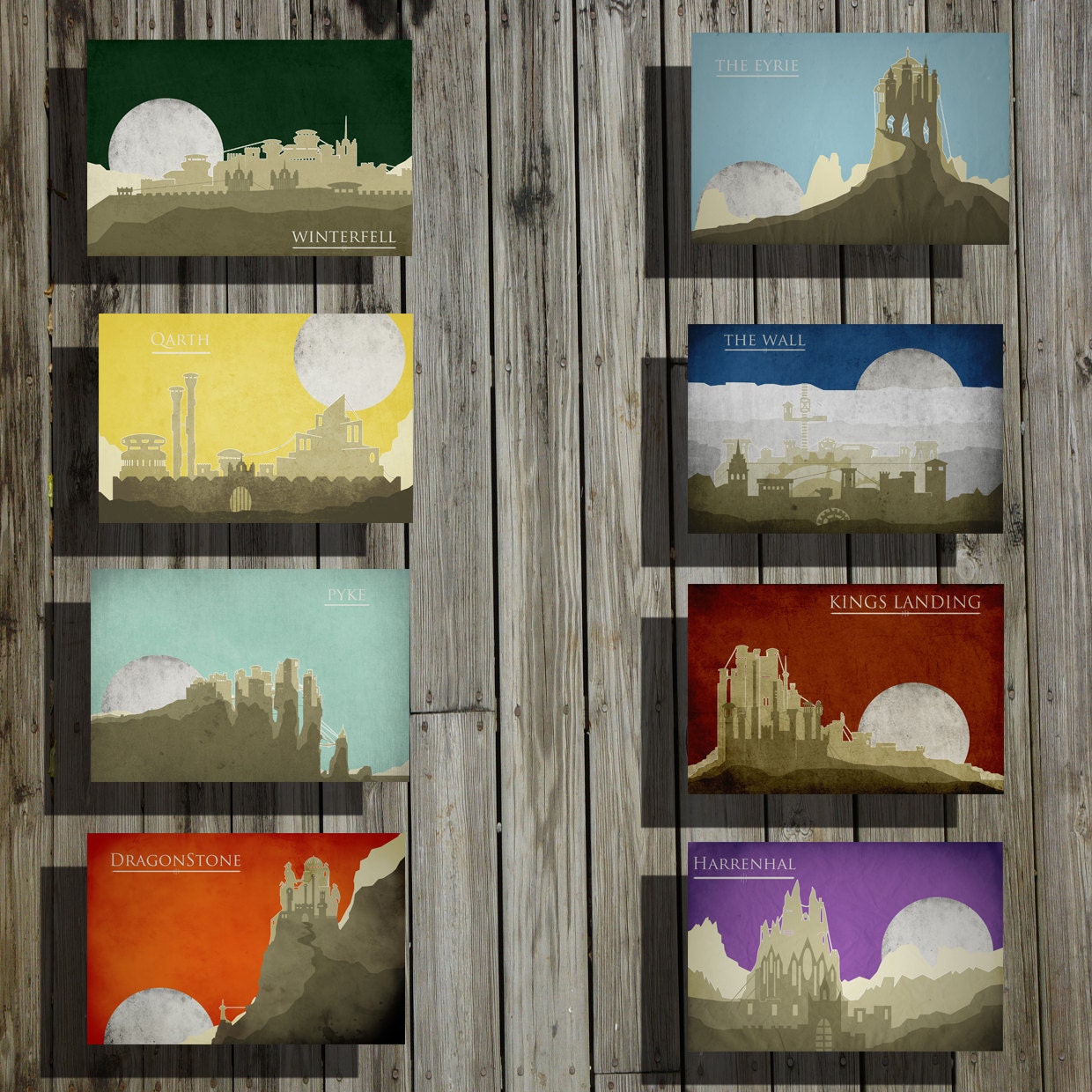 Game of Thrones retro poster minimalist art movie poster print art poster print All 8 Locations in 11x17 sizes