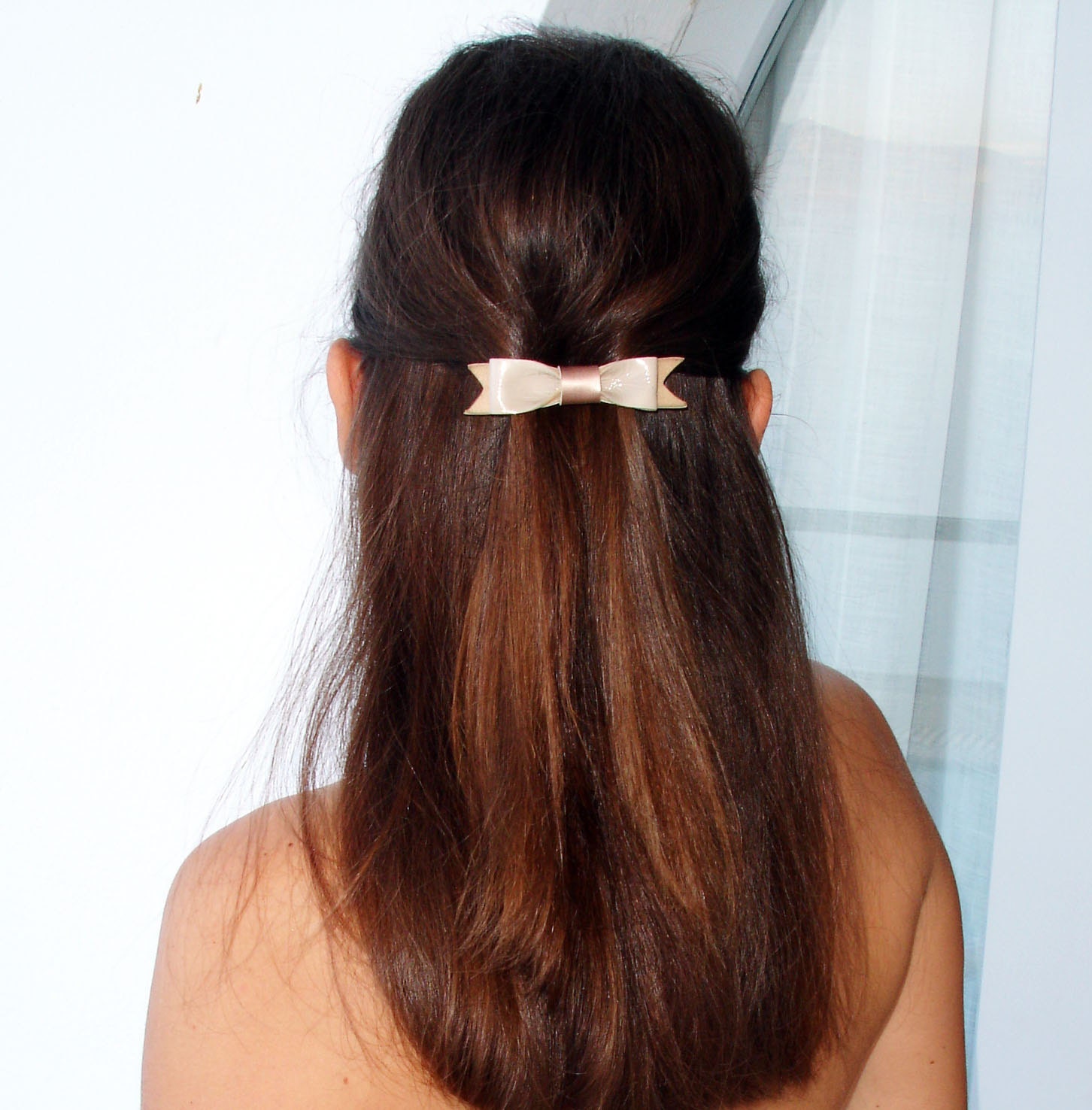 Leather bow barrette, bow hair clip, bow barrette, bow french barrette, leather barrette, leather hair clip, beige bow
