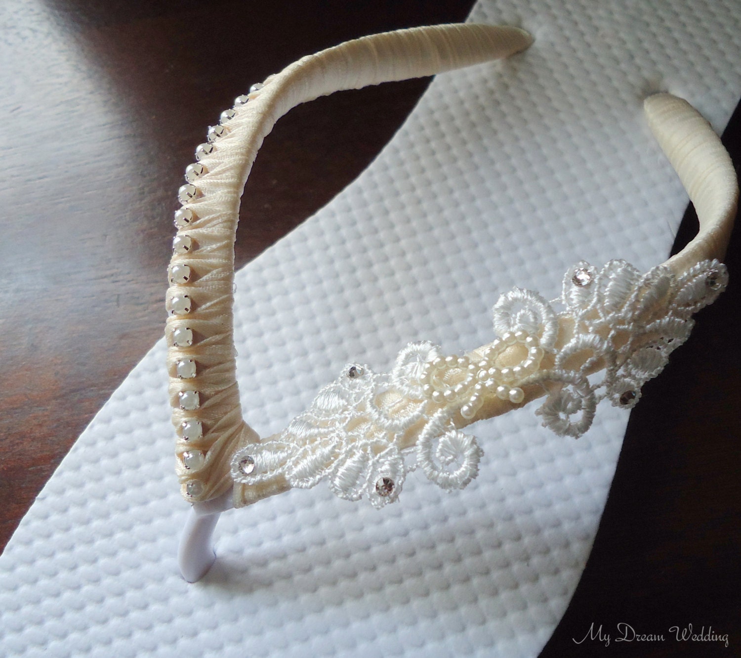 Ivory Flip Flops. Bow-Lace pearls and Swarovski crystals bridal flip ...