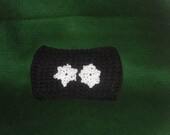 Black Knit Ear Warmer with 2 Hand Crocheted  Snowflake Accents. Winter Themed Headband. Great Gifts Idea.