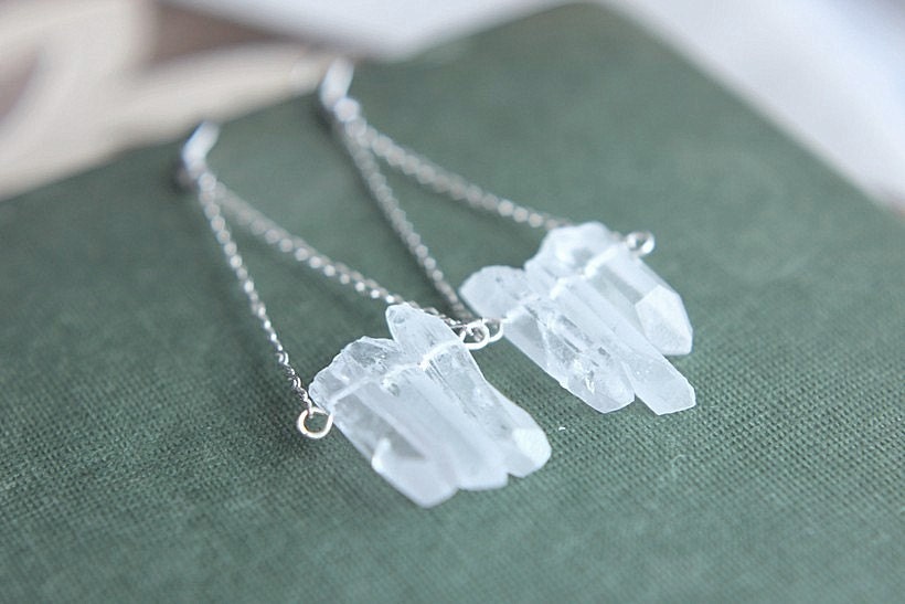 CLEARANCE - all must go, Crystal Quartz Earrings Point Rough Stone Crystal Quartz Stone Boho Style Modern Jewelry
