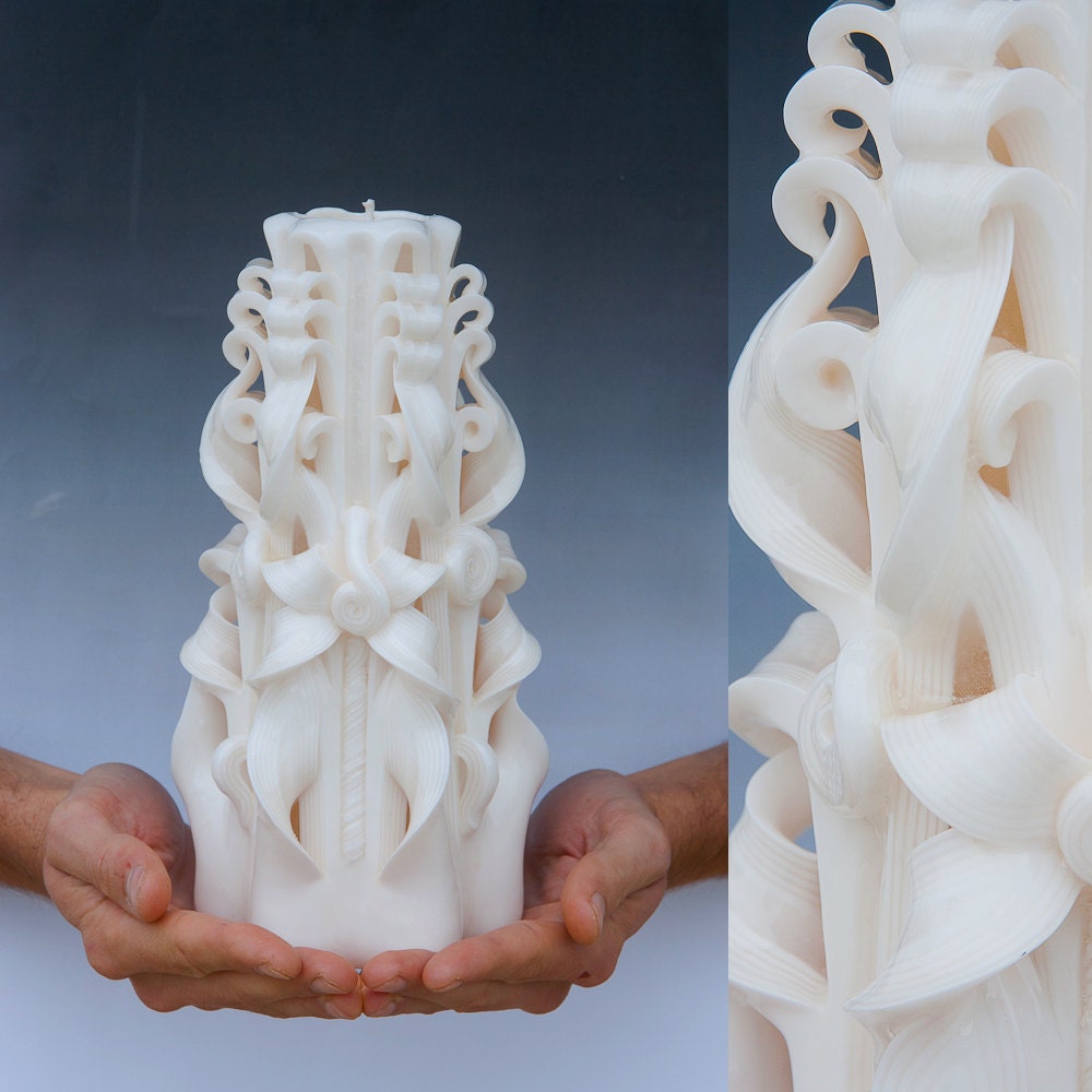 Carved candle - candle - White candle - Wedding candle - Unity candle