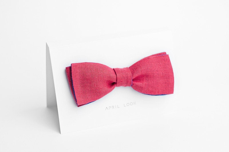 Coral pink bow tie, royal - double sided