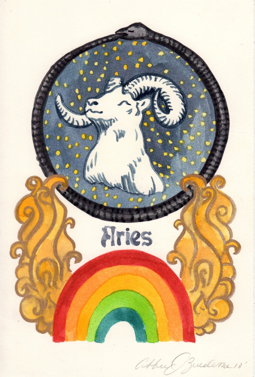 Aries-Year of the Black Snake archival watercolor print