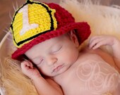Baby Firefighter Hat, Newborn Photo Prop, Newborn Boy Crochet Hat, Personalized Baby Gift