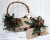 Birch Bark Flower Girl Basket  Ring bearer Pillow Fall Winter or Christmas Rustic Wedding Personalized Heart