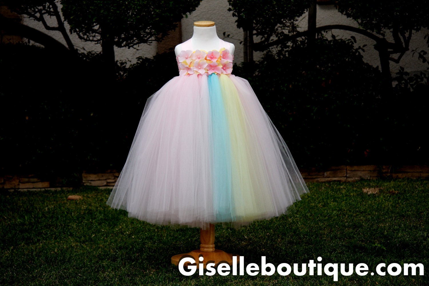 Flower girl dress Light Pink and Yellow Flowers Tutu Dress.baby tutu dress, toddler tutu dress, wedding, birthday, Newborn, 2t,3t,4t,5t